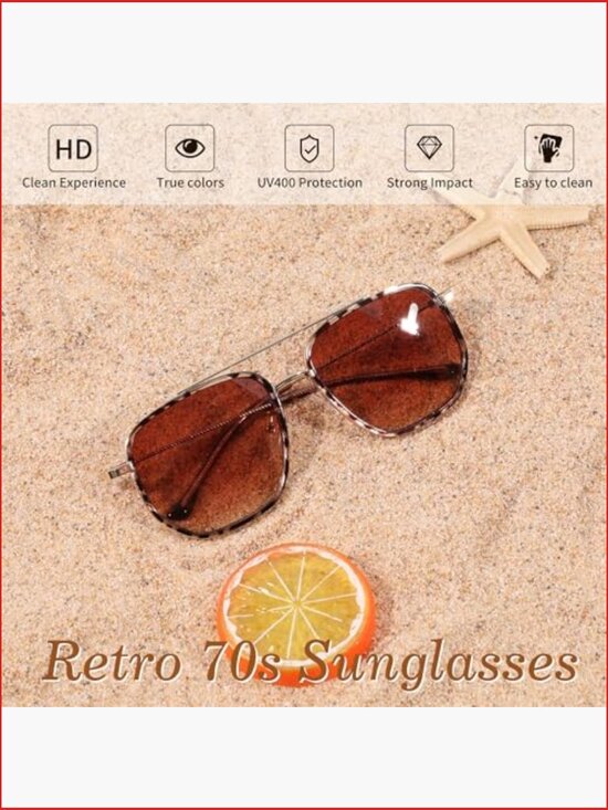 Retro Aviator Square Metal Frame Sunglasses UV400 Non-Polarized Unisex main image 7